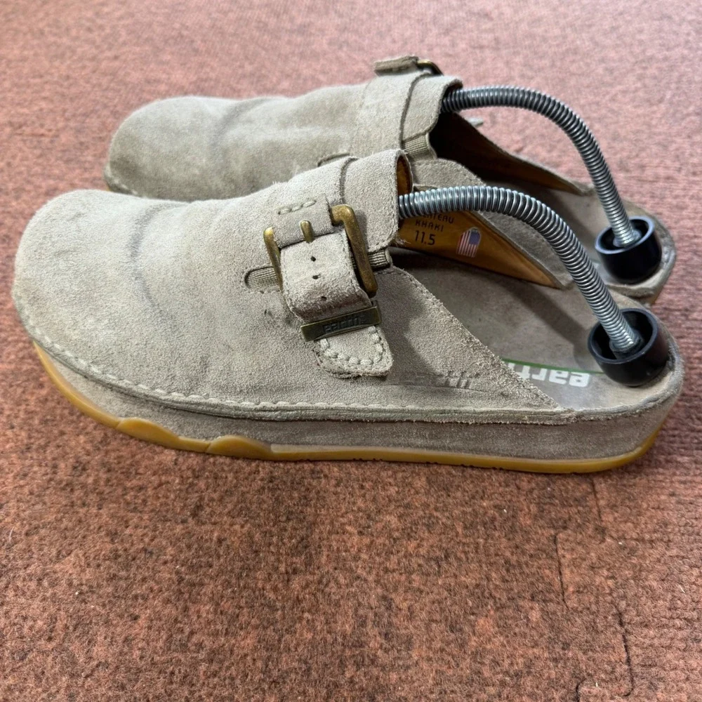 Earth Kalso Plateau Khaki Suede Clogs Mens 11.5 Negative Heel Buckle Mules Shoes